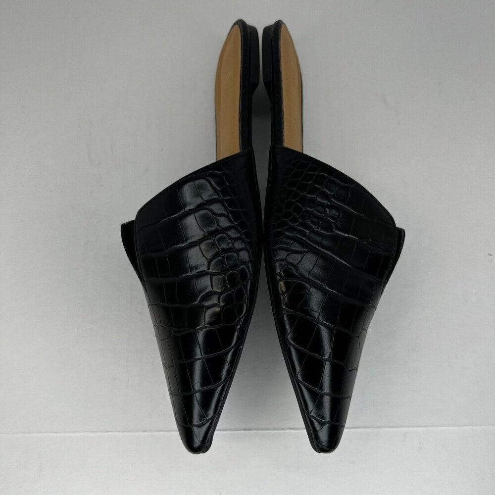 Lulus Womens Black Leather Shoes Mules Slides Open Back Pointed Size 9 Loafers - Picture 7 of 9